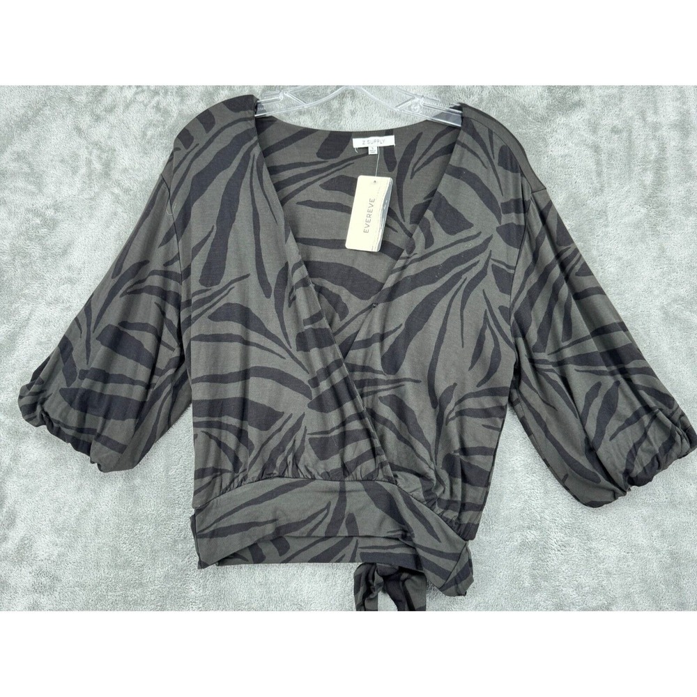 Z Supply Blouse Small Evereve Clara Tropical Zebra Side Tie Stretch Boho New